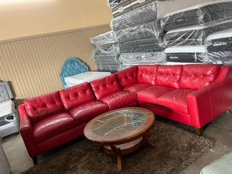 Red  leather sectional