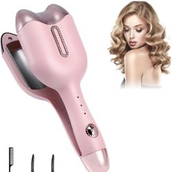 Curling Iron Hair Crimper, 32mm (1.25'') Ceramic Tourmaline 2 Barrels Hair Curling Wand with Three Temperature Control