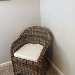 World Market wicker tub chair with cream cushion -used