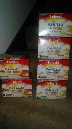 Folgers Coffee K-Cups! Vanilla Biscotti or Carmel Drizzle!