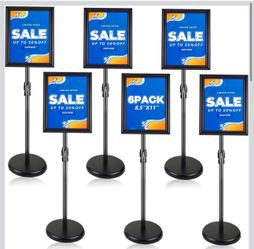 6 Pack Sign Holder Stand - 8.5 ×11 inch Standing Display Sign Stand, Adjustable Poster Sign Holder Heavy Duty Pedestal Floor Sign Stand, Snap Open Fra