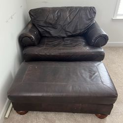 Large Leather Chair And Ottoman