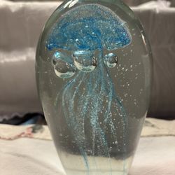 Vtg Glass Tropical Jellyfish Aquarium Heavy Paperweight H6.25” 