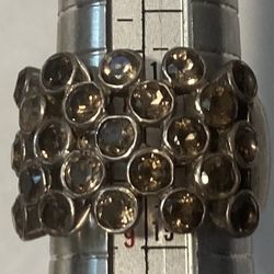 Vintage Sterling Silver Ring 23 Sparkly Stones Size 8 1/2