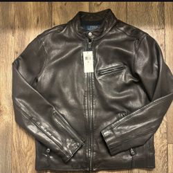 Polo Ralph Lauren Brooklands Lambskin Leather Café Racer Jacket Size Medium NEW