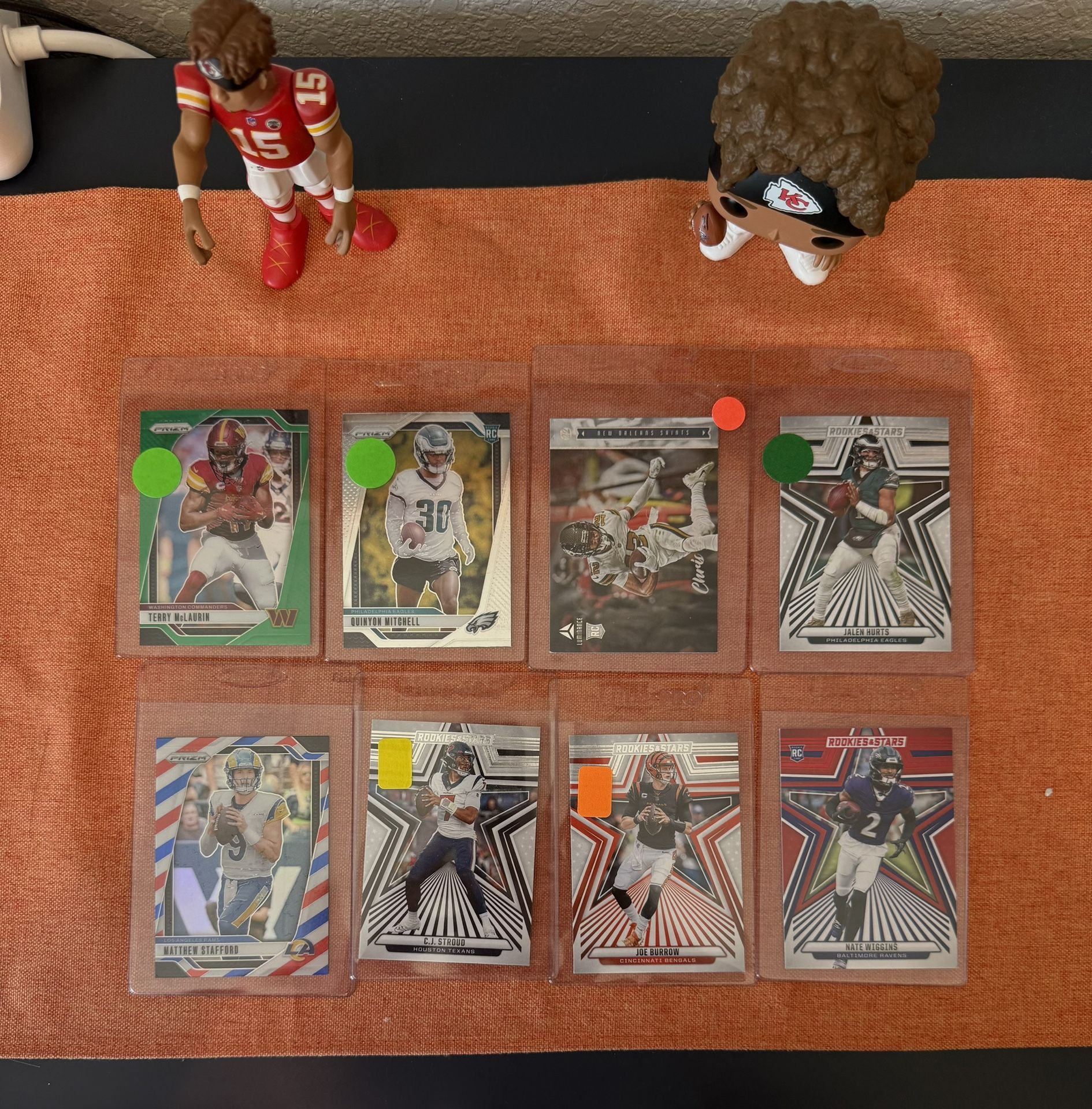 Random 8 Card Football Lot Includes Burrow/Hurts/Stroud/Stafford/McLaurin‼️