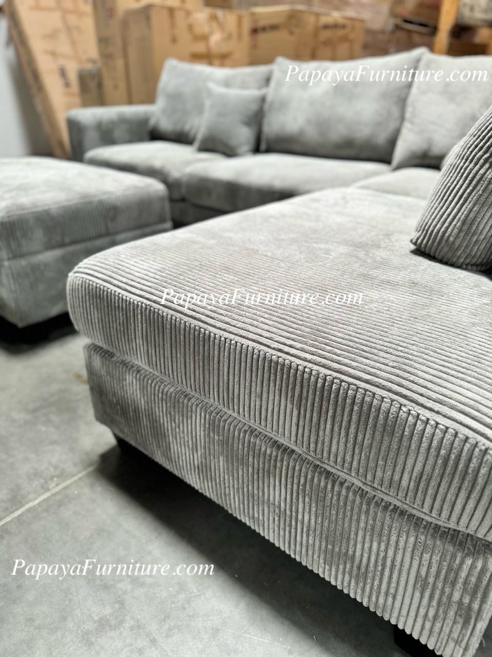 New STORAGE OTTOMAN L Shape Sectional Couch Sofa Chaise Set Soft Fabric Grey Corner