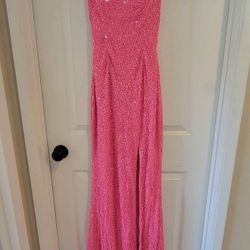 Primavera Hot Pink Sequin Prom Dress