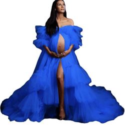 Off Shoulder Royal Blue Maternity Robe Size L