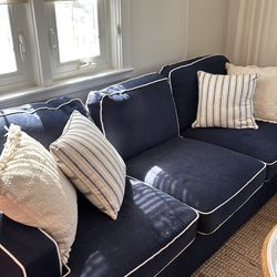 Navy Blue Couch with white piping. Now $350, Originally $1300+