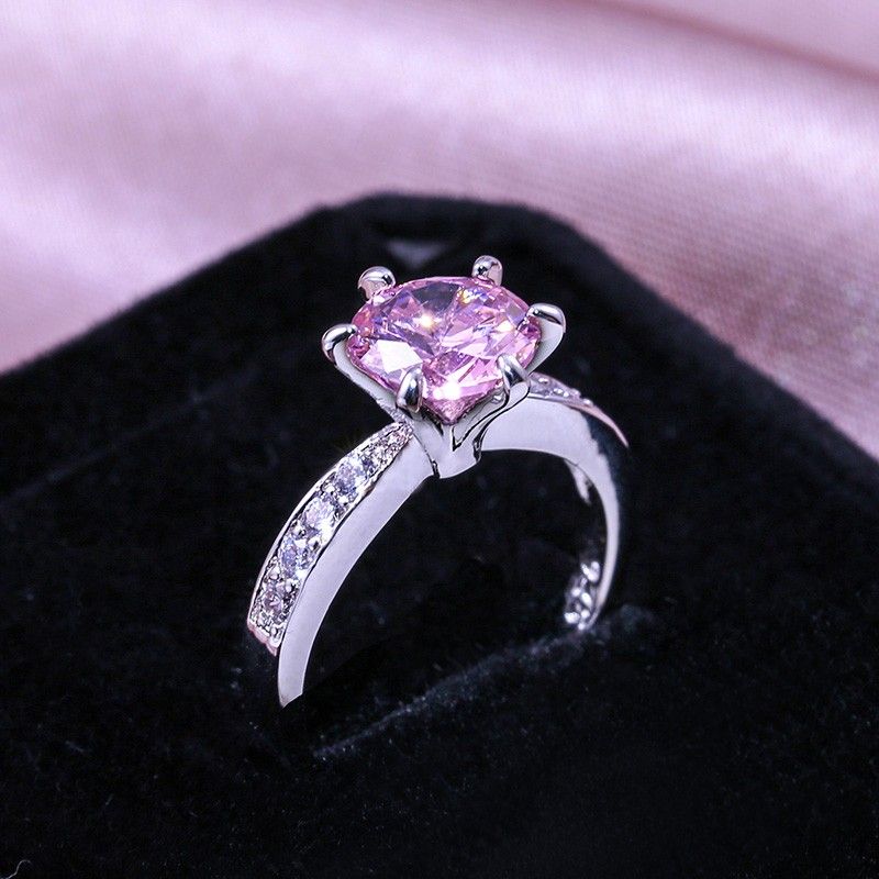 "Dainty Round Pink Gemstone Anillos Wedding Silver Ring for Women, VIP520
  
 