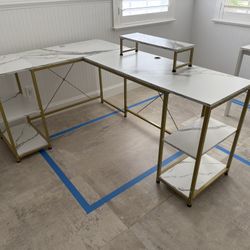 L Shaped Desk White And Gold