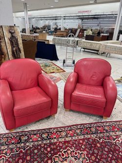 Pair of Red Leather Club Chairs