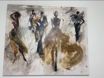 Z GALLERIE SCANDINAVIAN PAINTING MODERN OIL ON CANVAS FRAMED  42 L X 50 W