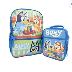 Bluey 17” Kids' Licensed Character Backpack + Lunchbox for Kid’s and School