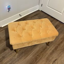 Hippolytus Classic Mustard Polyester Button-Tufted Storage Bedroom Bench with Nailhead Trim