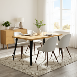 Homy Casa STAN+HAVEN 5PC Dining Set 63" Table with 4 Beige Fabric Chairs Walnut Legs