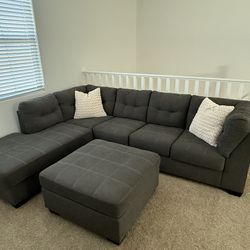 Gray Sectional Couch + Ottoman 