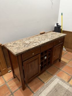 Marble-Top Wooden Sideboard Table