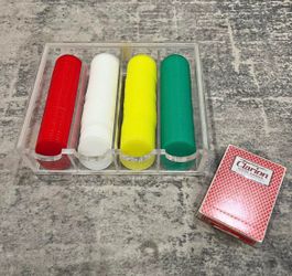 Vintage Poker Chip Set with Clarion Hotel Casino Playing...