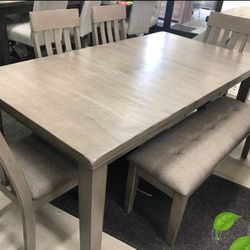 Hallanden Gray Dinings Tables 4 Chairs and Benchs Finance and Delivery Available 