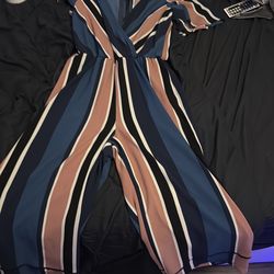 Cute striped long jump suit