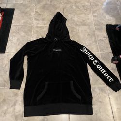 Juicy Couture Black Hoodie Jacket Pull Over Size S Y2K Velour Los Angeles