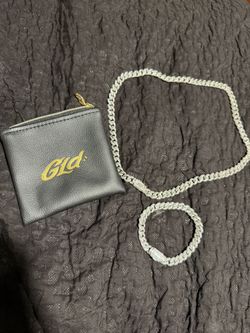 GLD White Gold Cuban Chain With Matching Braclet
