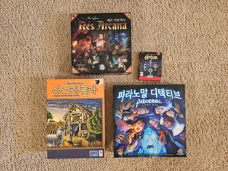 Korean board games sale (Agricola, Res Arcana, Paranormal Detectives, and Wizard)