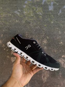 On Cloud Black White Swiss Engineering Running Shoes.