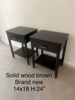 Dark Brown Solid Wood Nightstand Set of 2