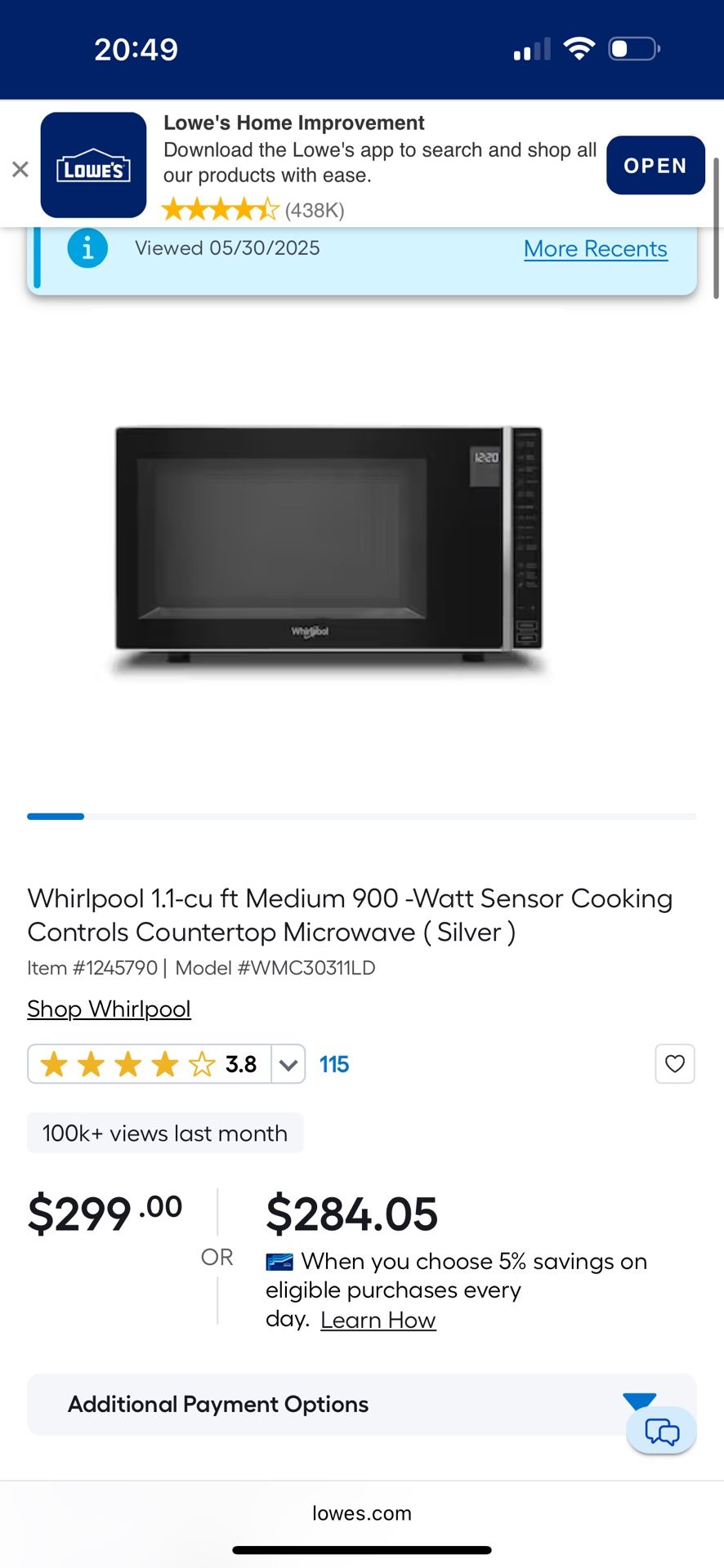 NEW - Whirlpool 1.1-cu ft Medium 900 -Watt Sensor Cooking Controls Countertop Microwave ( Silver)