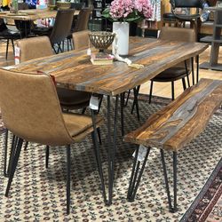 Solid Wood Dining Set/ Solid Wood Bench/ Dining Chairs/ Sheesham Wood/ Solid Wood Dining Table