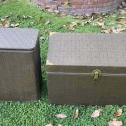 Matching Brown Wicker like Hamper And Chest 