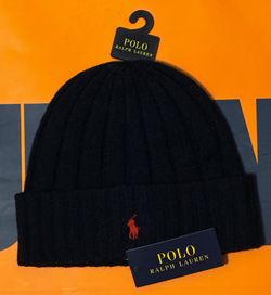 NEW MENS "POLO RALPH LAUREN RIBBED CUFFED PONY BEANIE HAT WOOL BLEND WINTER CAP"