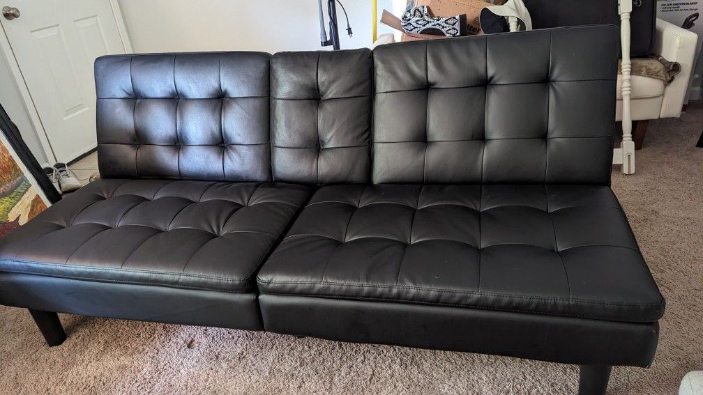 Black Faux Leather Couch/Futon