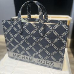 Michael Michael Kors Gigi Large Empire Logo Jacquard Tote Bag 