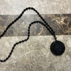 Dragon and phoenix obsidian pendant necklace