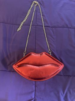 Red Metallic Lips Crossbody Purse