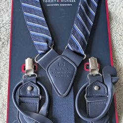 Tommy Hilfiger Convertible Suspenders Navy Blue Stripe One Size