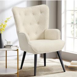 Furniliving Boucle Accent Chair for Living Room, Upholstered Reading Chair with High Backrest, Tufted-Button Wingback Armchair for Bedroom, Dressing R