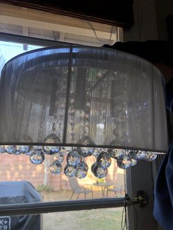 New Light Fixture/chandelier With White Round Shade And Crystal Pendants