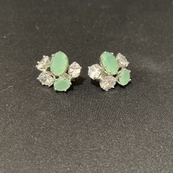 Silver Earrings With Light Green Jade Stones