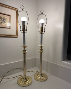 Vintage Brass Candlestick Table Lamps Pair