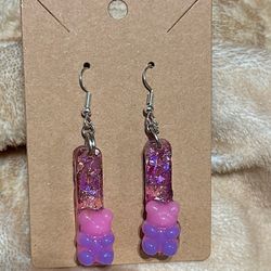 Purple And Pink Bear Earrings