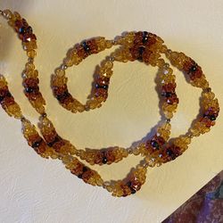 Plastic Bead Necklace, Amber Color, 32 inches