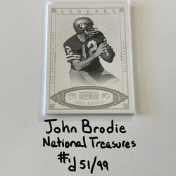 John  Brodie San Francisco 49ers All-Pro QB National Treasures Short Print Card. #’d 51/99.