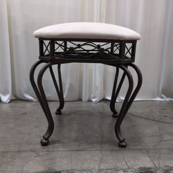Dark Bronze Ornate Metal Vanity Stool with Cream Upholstery