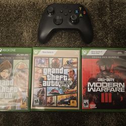xbox-x/xbox-one: wireless controller In 3 games, first game is Call of Duty Modern Warfare. And 2 Gta Games, grand theft auto five and Trilogy 
