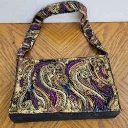 Handmade Beaded & Sequined Evening Clutch Bag With a Shoulder Strap. India. New Open Box